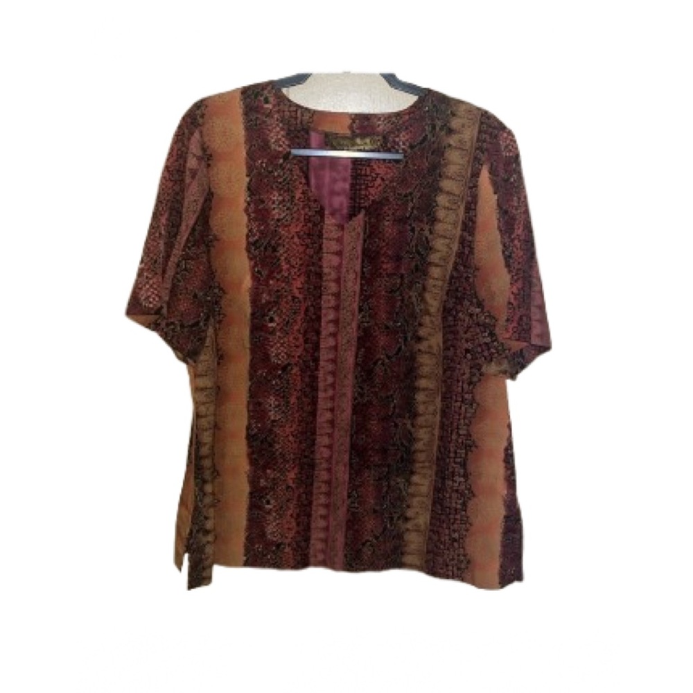 Vintage Ashley Stewart Multicolor V-Neck Blouse Size 16W Casual Powder Pinks